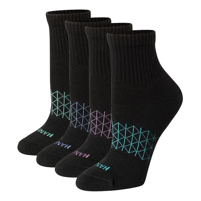 Hanes Absolute Active Womens Breathable 4 Pair Quarter Ankle Socks