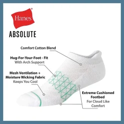Hanes Absolute Heel Tab Mens Multi-Pack 3 Pair No Show Socks