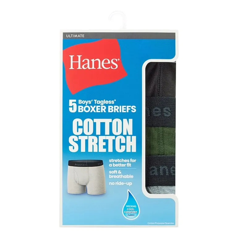 Hanes Big Kid Boys 5 Pack Boxer Briefs Bu3bd5