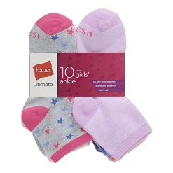 Hanes Big Kid Girls Multi-Pack 10 Pair Low Cut Socks