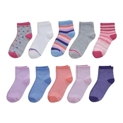 Hanes Big Kid Girls Multi-Pack 10 Pair Low Cut Socks