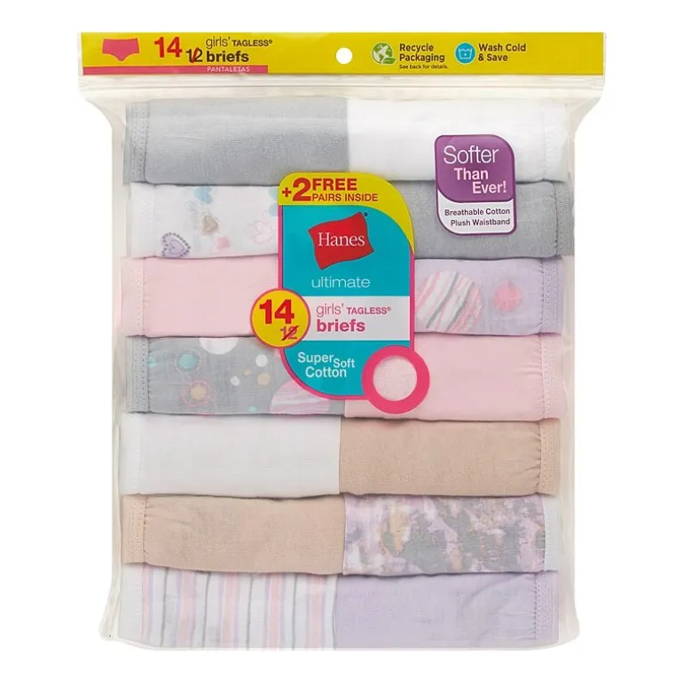 Hanes Bonus Pack Little & Big Kid Girls 12+2 Pack Briefs Gubb4b