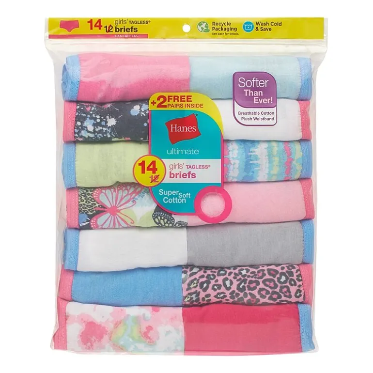 Hanes Bonus Pack Little & Big Kid Girls 12+2 Pack Briefs Gubb4b
