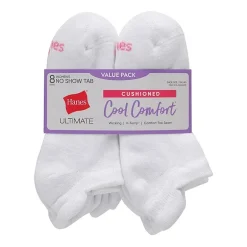 Hanes Cool Comfort Cushion Heel Tab Womens Multi-Pack 8 Pair No Show Socks