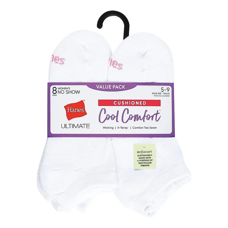 Hanes Cool Comfort Cushion Womens Multi-Pack 8 Pair No Show Socks