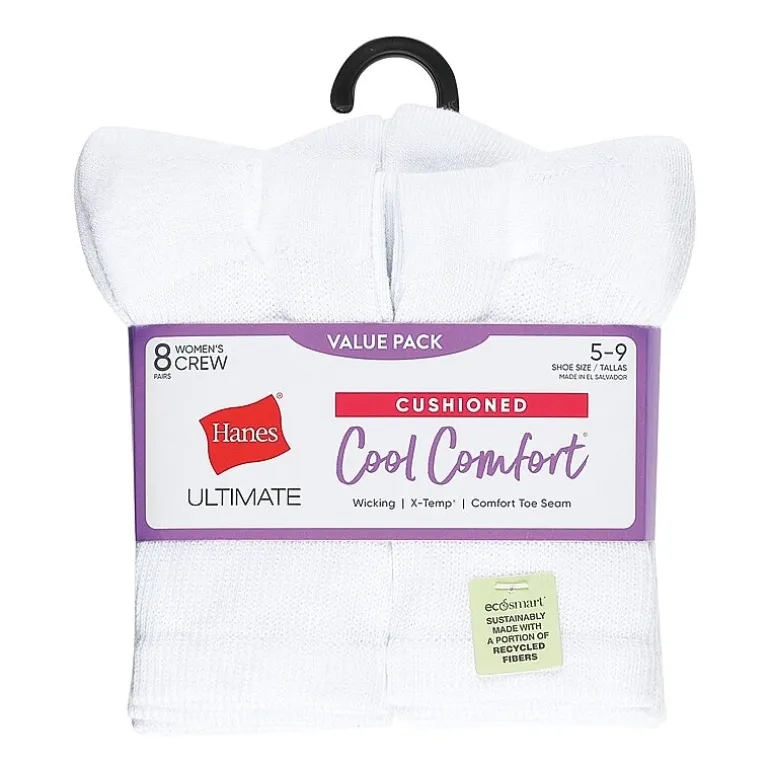 Hanes Cool Comfort Cushion Womens 8 Pair Crew Socks