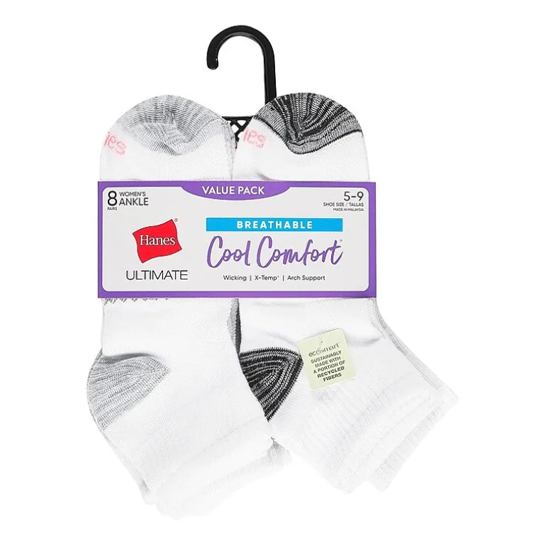Hanes Cool Comfort Womens BREATHABLE Multi-Pack 8 Pair Quarter Ankle Socks