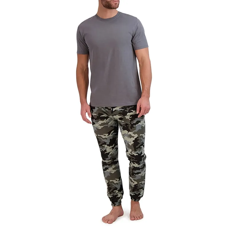 Hanes French Terry Mens Crew Neck Short Sleeve 2-pc. Big Pajama Set