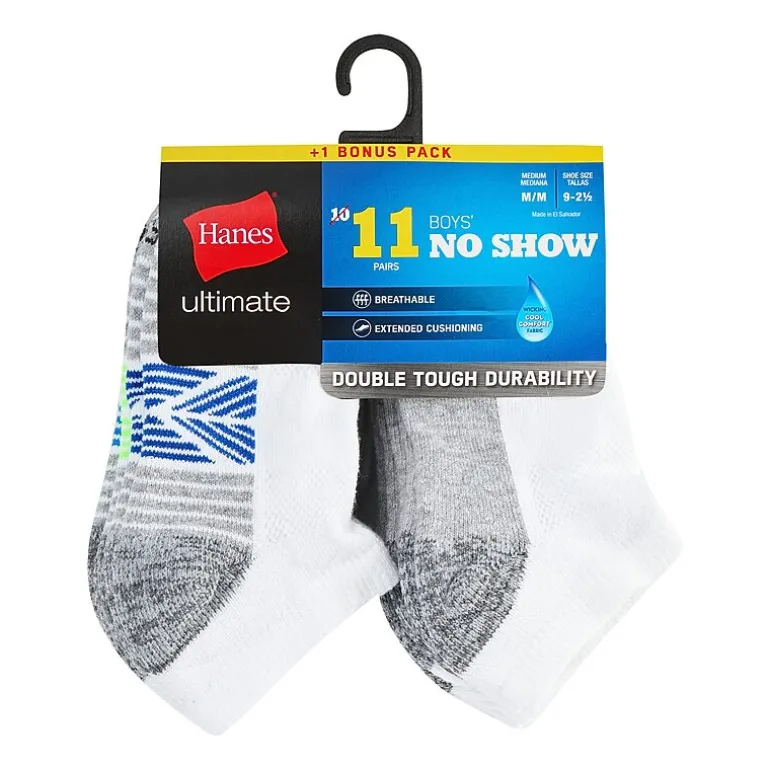Hanes Little & Big Kid Boys 10+1 Bonus Pairs No Show Socks