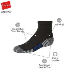 Hanes Little & Big Kid Boys Breathable 10+1 Bonus Pairs Quarter Ankle Socks