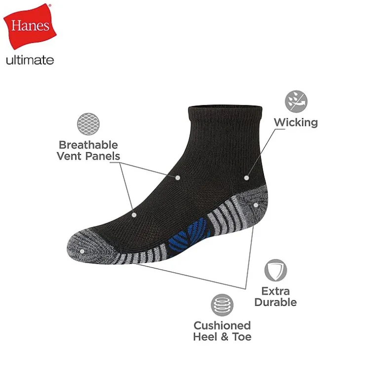 Hanes Little & Big Kid Boys Breathable 10+1 Bonus Pairs Quarter Ankle Socks