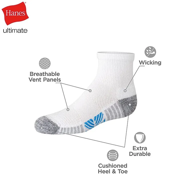 Hanes Little & Big Kid Boys Breathable 10+1 Bonus Pairs Quarter Ankle Socks