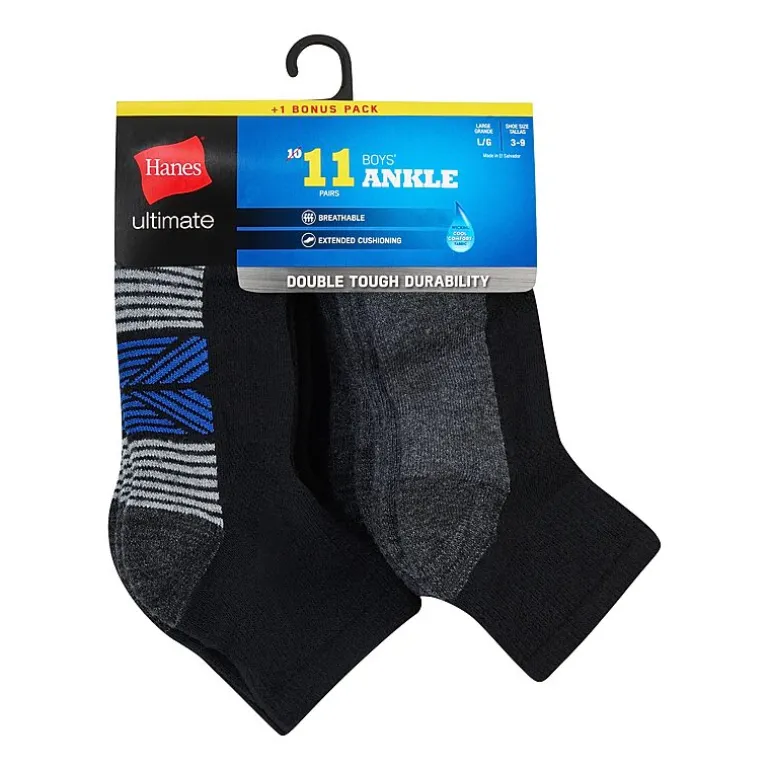 Hanes Little & Big Kid Boys Breathable 10+1 Bonus Pairs Quarter Ankle Socks