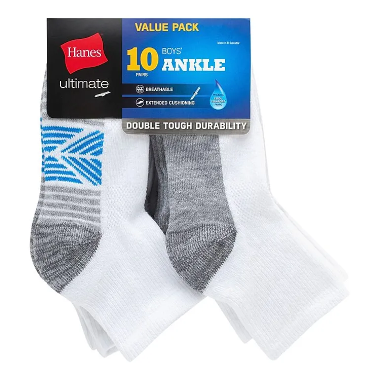 Hanes Little & Big Kid Boys Multi-Pack 10 Pair Quarter Ankle Socks
