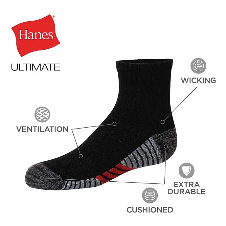 Hanes Little & Big Kid Boys Multi-Pack 10 Pair Quarter Ankle Socks