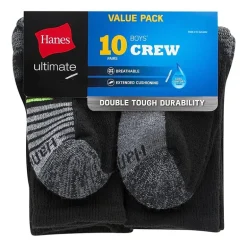 Hanes Little & Big Kid Boys 10 Pair Crew Socks