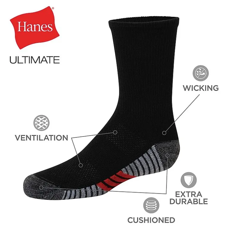 Hanes Little & Big Kid Boys 10 Pair Crew Socks