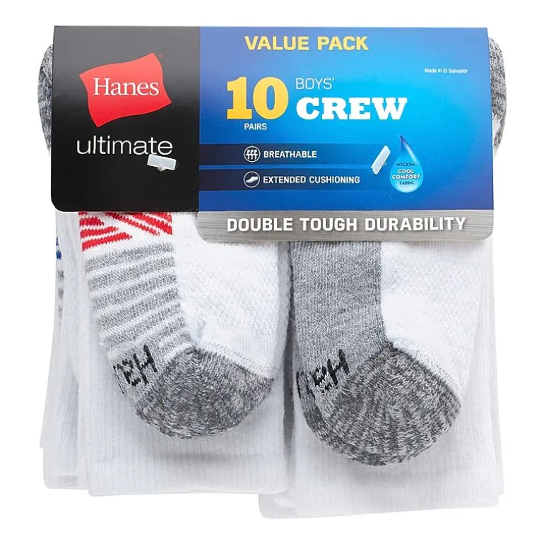Hanes Little & Big Kid Boys 10 Pair Crew Socks
