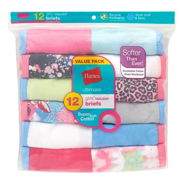 Hanes Little & Big Kid Girls 12 Pack Briefs Gubr12