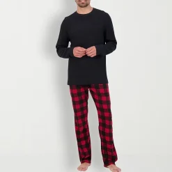 Hanes Mens Fleece Crew Neck Long Sleeve 2-pc. Big Pajama Set