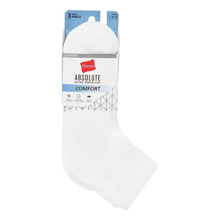 Hanes® Men's Ultimate Absolute Comfort, 3 Pairs Moisture-Wicking Ankle Socks