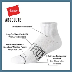 Hanes® Men's Ultimate Absolute Comfort, 3 Pairs Moisture-Wicking Ankle Socks