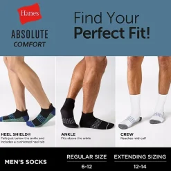 Hanes® Men's Ultimate Absolute Comfort, 3+1 Bonus Pack, No-Show Socks with Heel Shield