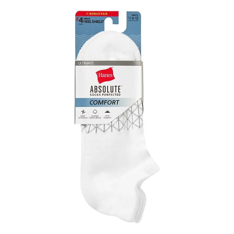 Hanes® Men's Ultimate Absolute Comfort, 3+1 Bonus Pack, No-Show Socks with Heel Shield