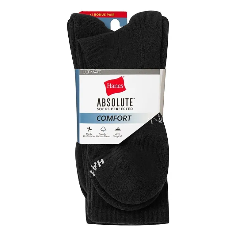 Hanes® Men's Ultimate Absolute Comfort, 3+1 Bonus Pack Crew Socks