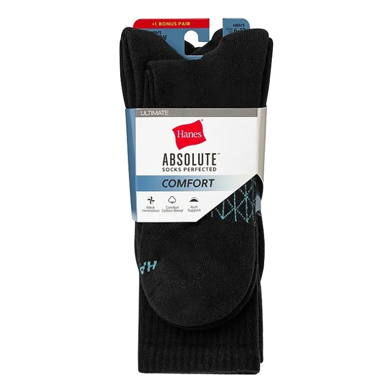 Hanes® Men's Ultimate Absolute Comfort, 3+1 Bonus Pack Crew Socks