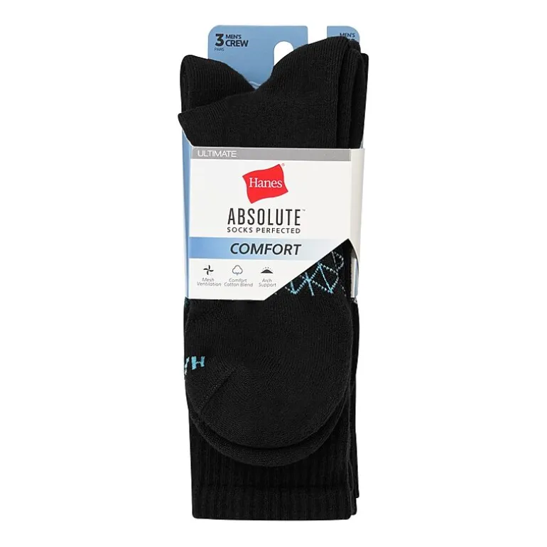 Hanes® Men's Ultimate Absolute Comfort 3 Pairs, Moisture-Wicking Crew Socks