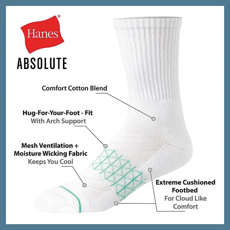 Hanes® Men's Ultimate Absolute Comfort 3 Pairs, Moisture-Wicking Crew Socks
