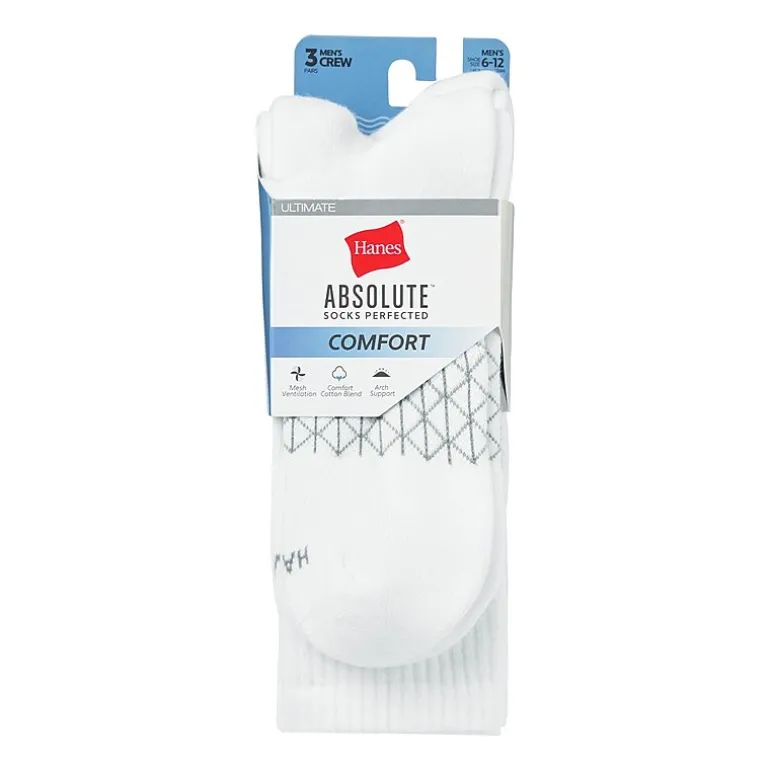 Hanes® Men's Ultimate Absolute Comfort 3 Pairs, Moisture-Wicking Crew Socks