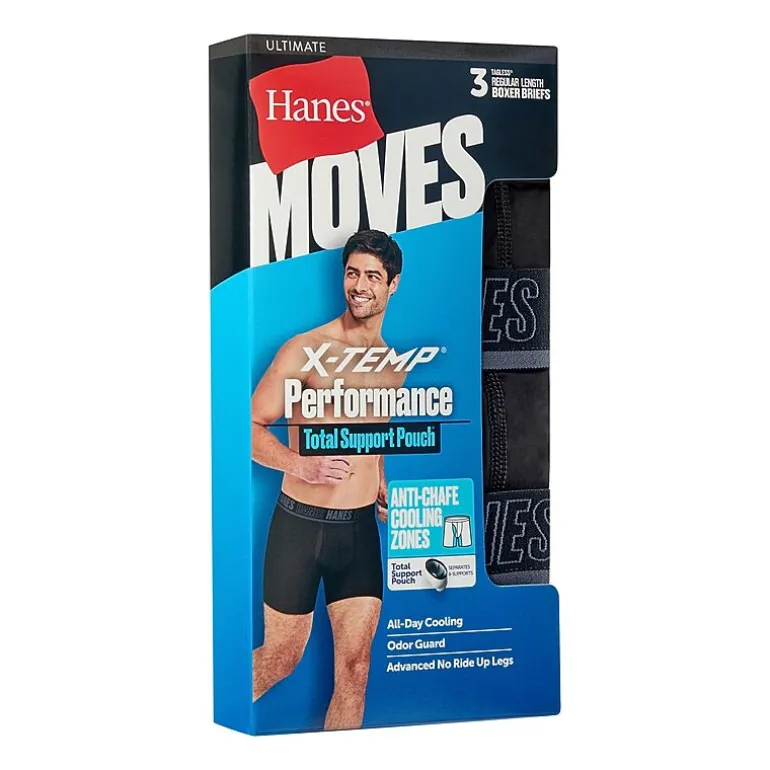 Hanes® Men's Ultimate 3-Pack Moves X-TEMP® Performance Regular Leg Boxer Briefs Underwear with Total Support Pouch™ Umsbh3