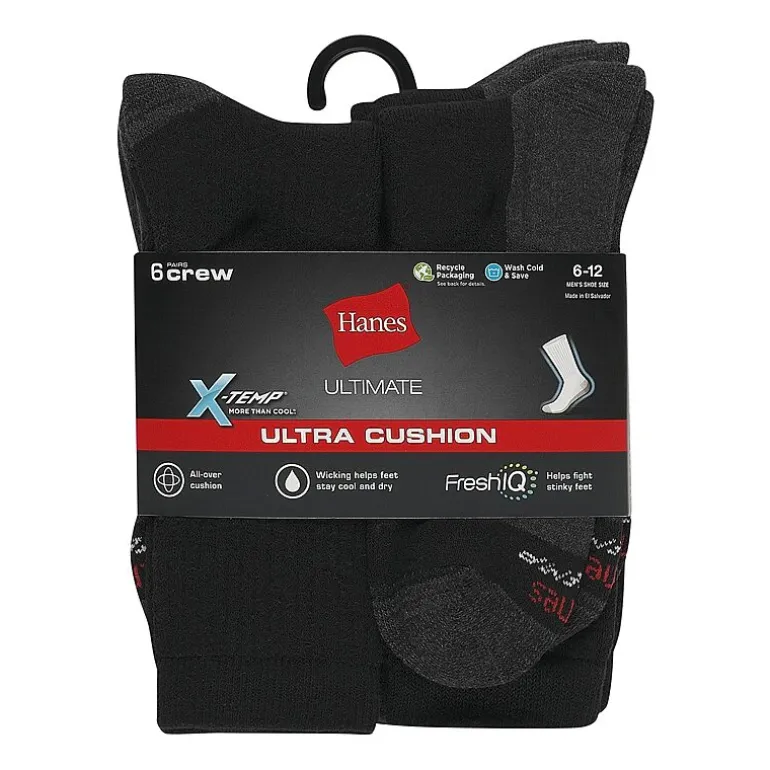 Hanes® Men's Ultimate 6-Pack Ultra Cushion Crew Socks