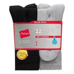 Hanes® Men's Ultimate Soft & Durable12-Pack Crew Socks