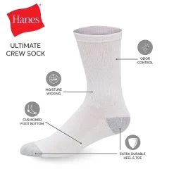 Hanes® Men's Ultimate Soft & Durable12-Pack Crew Socks