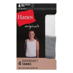Hanes Originals Supersoft Little & Big Kid Girls U Neck Sleeveless 4 Pack Tank