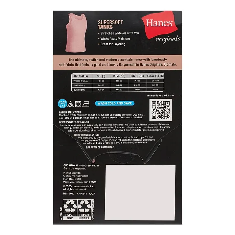 Hanes Originals Supersoft Little & Big Kid Girls U Neck Sleeveless 4 Pack Tank