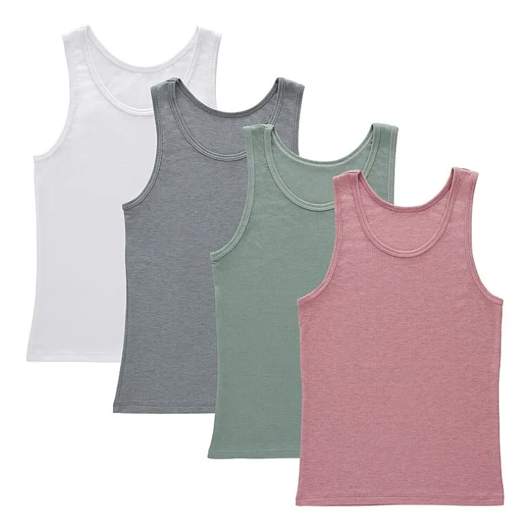 Hanes Originals Supersoft Little & Big Kid Girls U Neck Sleeveless 4 Pack Tank