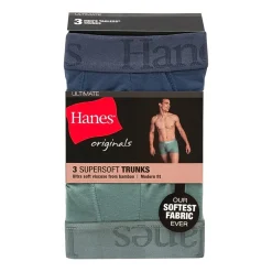 Hanes Originals Supersoft Mens 3 Pack Cooling Multi-Pack Comfort Waistband Trunks Uo2tb3