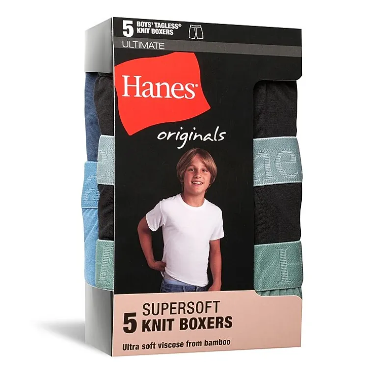 Hanes Originals Ultimate Little & Big Boys 5 Pack SuperSoft Knit Boxers