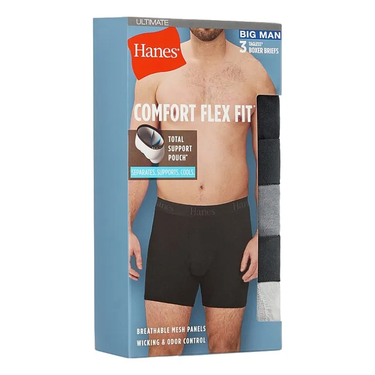 Hanes® Ultimate Big & Tall Men’s Underwear 3-Pack Comfort Flex Fit® Underwear Boxer Briefs with Total Support Pouch™ Ufsxy3
