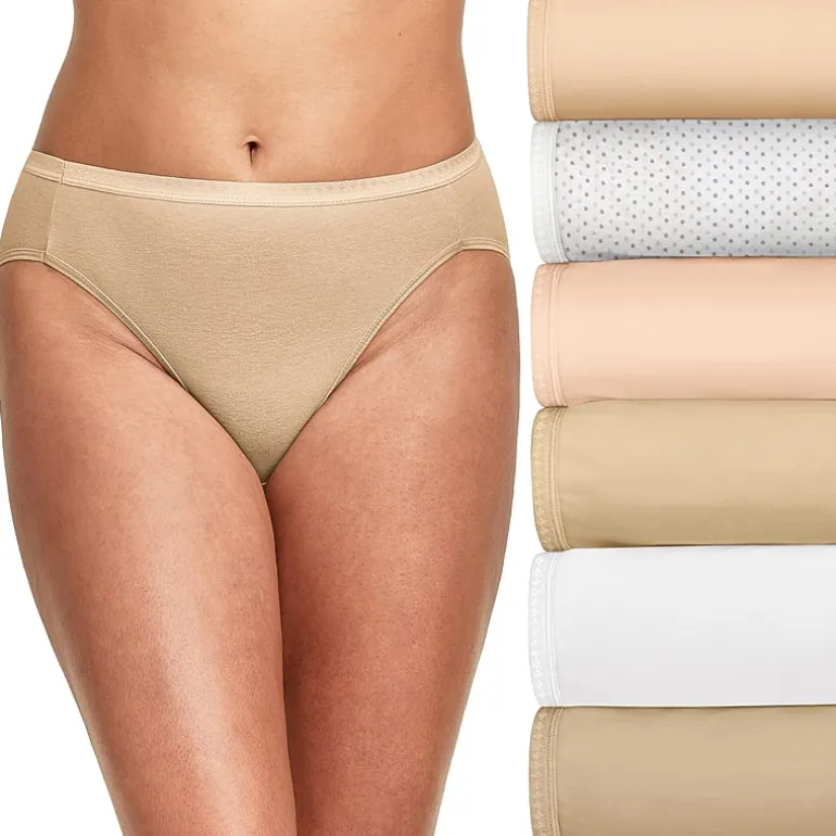 Hanes Ultimate™ Cool Comfort™ Cotton Ultra Soft Womens Average + Full Figure 6 Pack Cooling Multi-Pack High Cut Panty 43h6cc