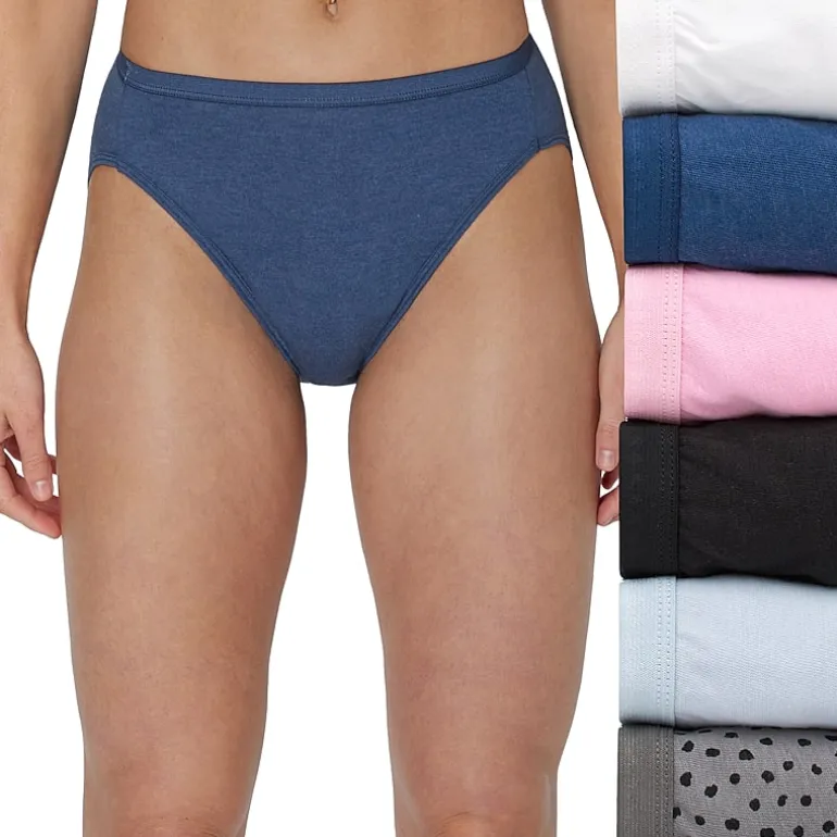 Hanes Ultimate™ Cool Comfort™ Cotton Ultra Soft Womens Average + Full Figure 6 Pack Cooling Multi-Pack High Cut Panty 43h6cc