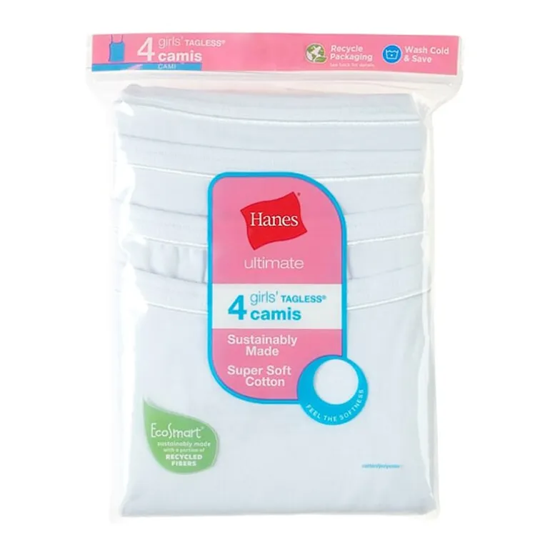 Hanes Ultimate EcoSmart Little & Big Girls 4 Pack Square Neck Camisole