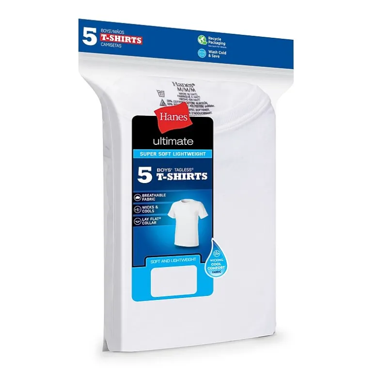 Hanes Ultimate Little & Big Boys 5 Pack Moisture-Wicking Crew Neck Short Sleeve T-Shirt