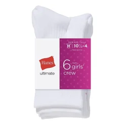Hanes Ultimate Little & Big Girls 6 Pair Crew Socks