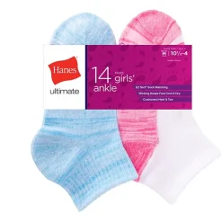 Hanes Ultimate Little & Big Kid Girls 14 Pair Quarter Ankle Socks