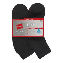 Hanes Ultimate Mens Multi-Pack 12 Pair Quarter Ankle Socks